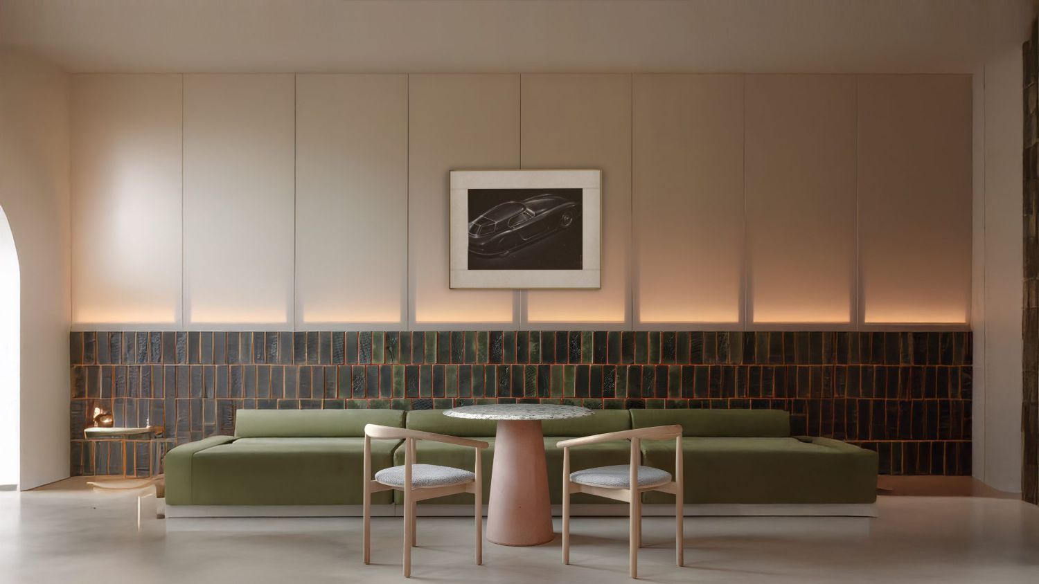 lobby in hotel met kunst op digitale display