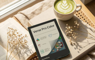 e-reader verse pro color van pocketbook ontspannen lezen op zonnig plekje